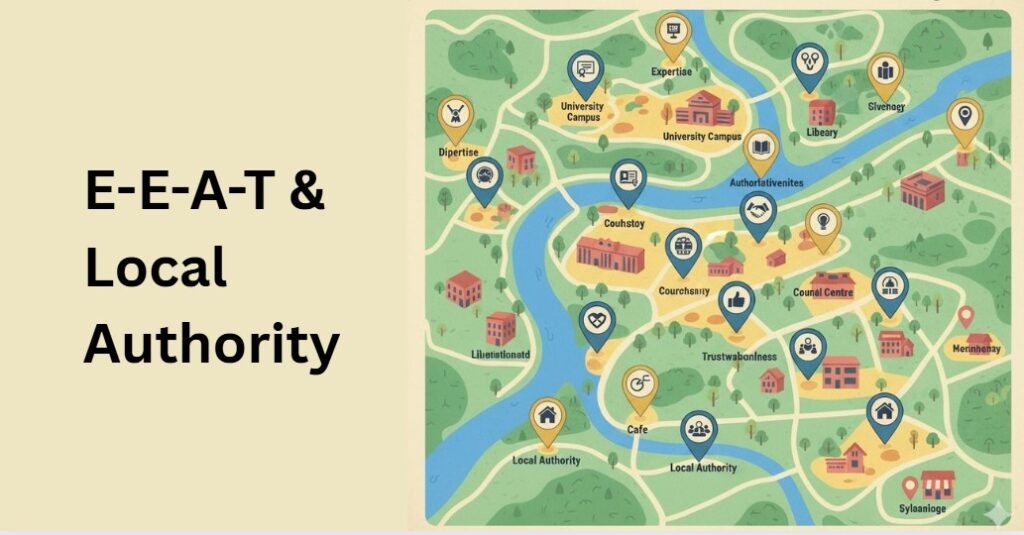 7 Powerful Ways to Master E-E-A-T for Local Businesses (Beyond Google My Business) 1 E-E-A-T for local Businesses guide showing location pins with icons for experience, expertise, and trust.