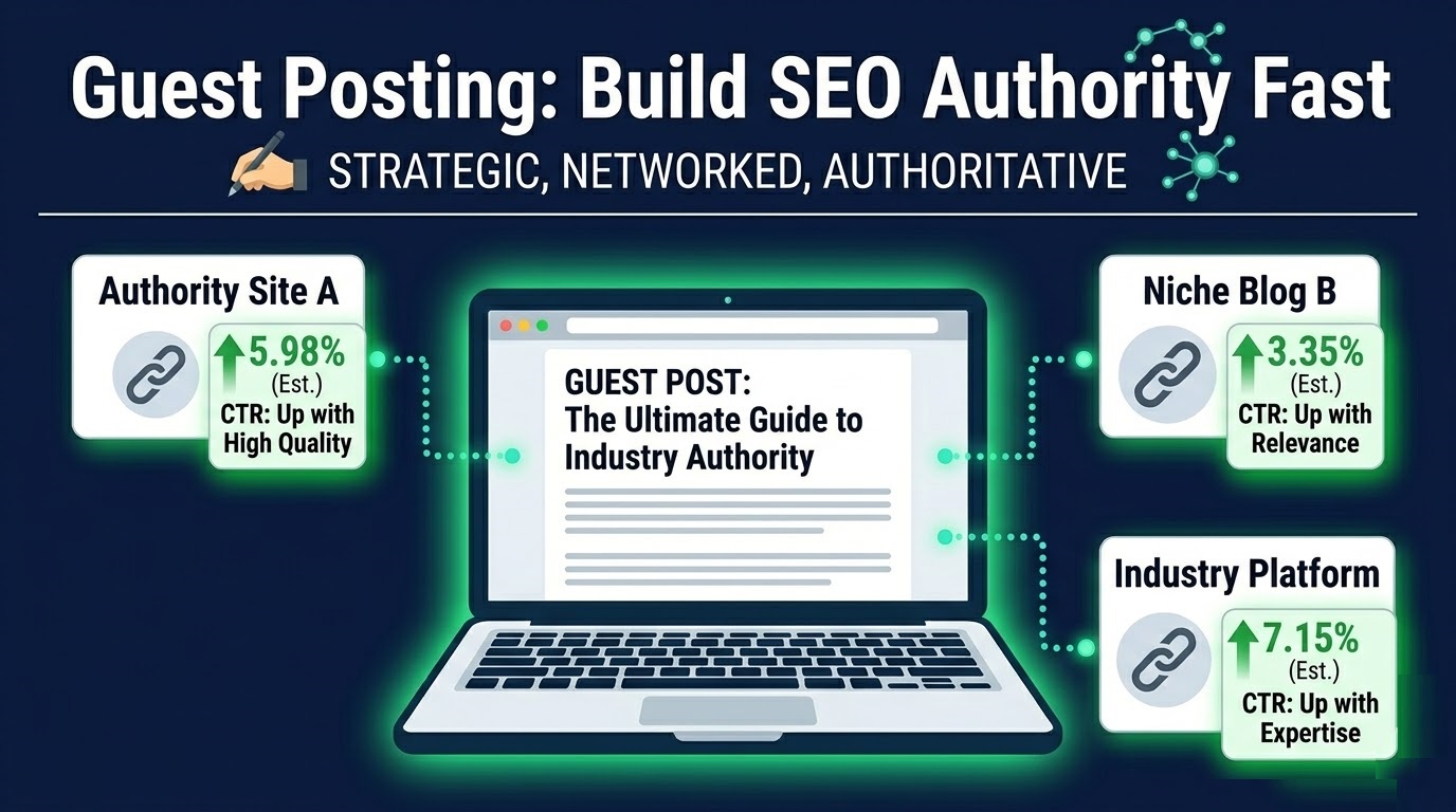 Guest posting for SEO showing how backlinks from authority sites build domain authority